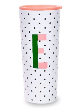 Kate Spade Polka Dot Stainless Steel Tumbler Pink Green Signature Initial "E"